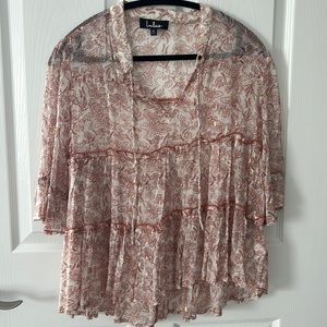 Desert Days Sheer Cream Multi Print Ruffled High-Low Top